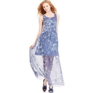 BETSEY JOHNSON Dress Maxi Paisley Bohemian Chiffon Sleeveless Blue Size 8